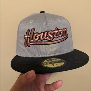 New Era 59FIFTY Houston Fitted Hat 7 3/4 Gray Black Texas Side Patch Flat Brim